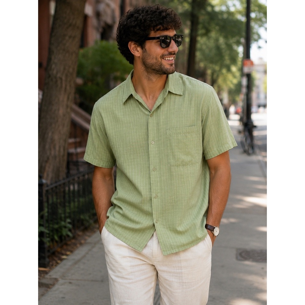 Royal Robbins Green Grid Short Sleeve Outdoor Travel Shirt Mens Large